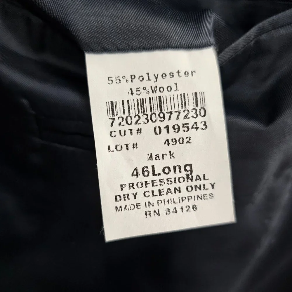 Statements 46L Navy Solid 2-Button Sport Coat Blazer Jacket B743